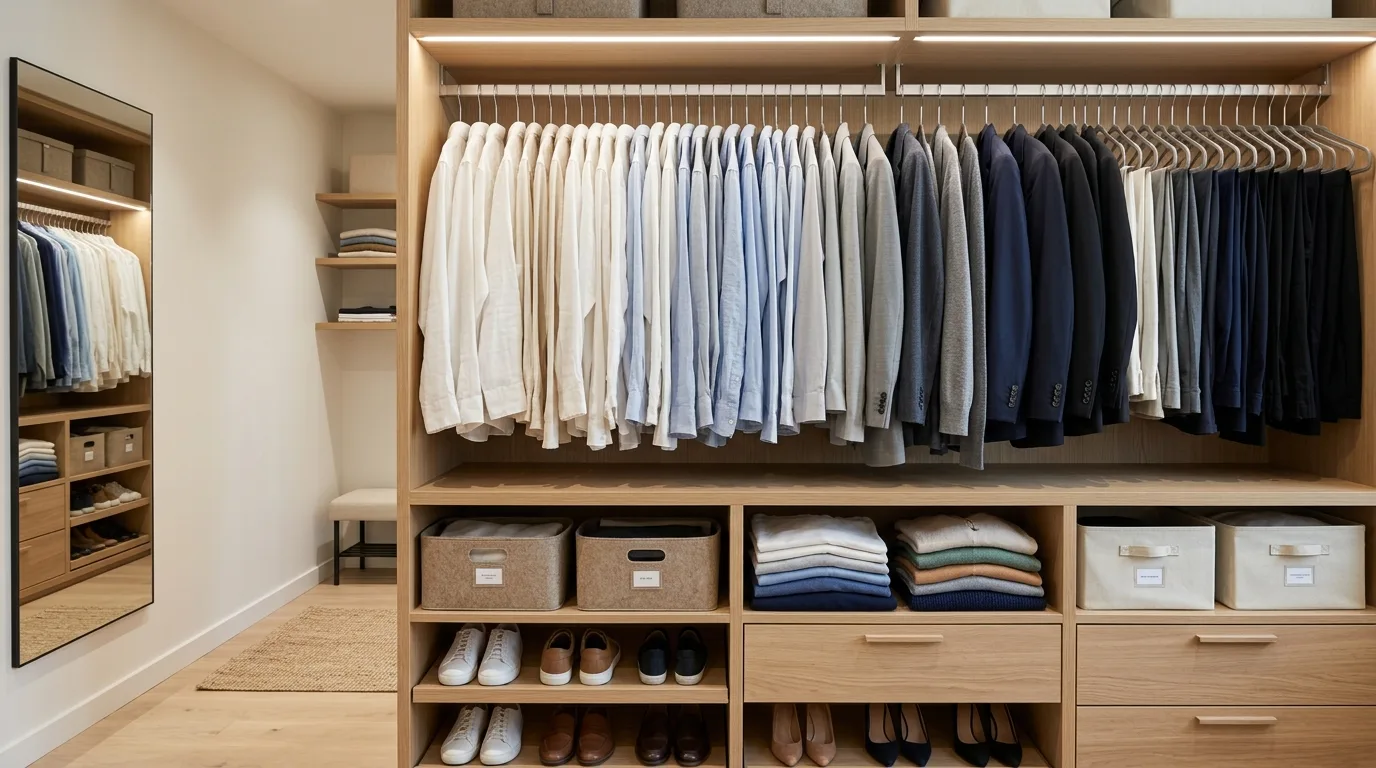 Closet using slim hangers to save space